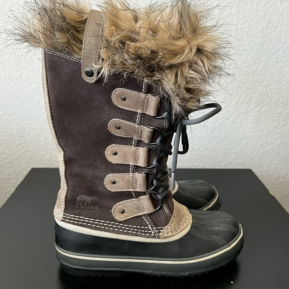 Sorel Joan of Arctic Suede Mid-Calf Brown Lace-Up Boots Size:8 🥾 - Picture 1 of 11
